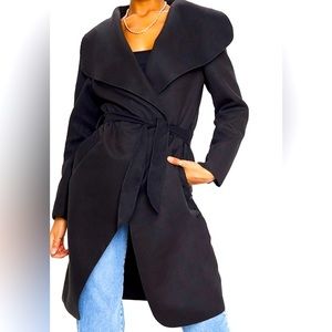 Belted waterfall coat(belt included) color black, size- one size - can fit S/M